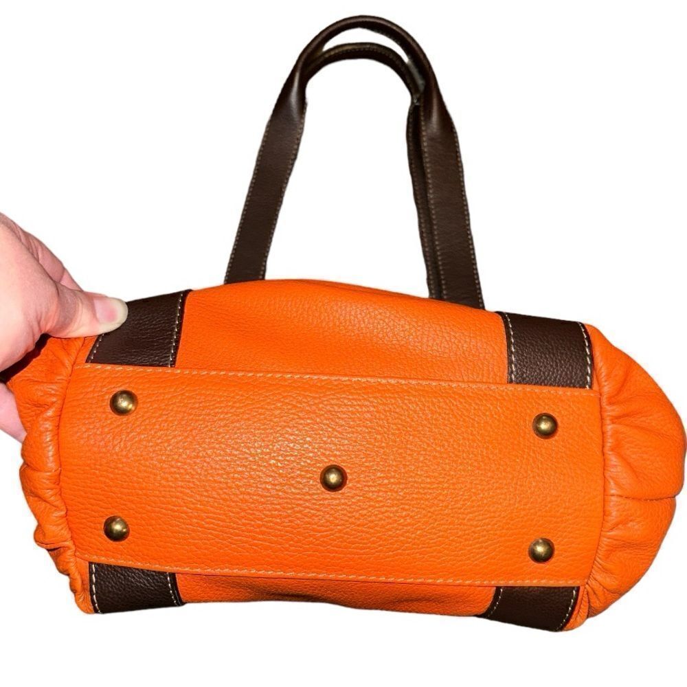 VERA PELLE Purse Brown & Orange Leather Grommet  Shoulder Bag - Picture 4 of 9